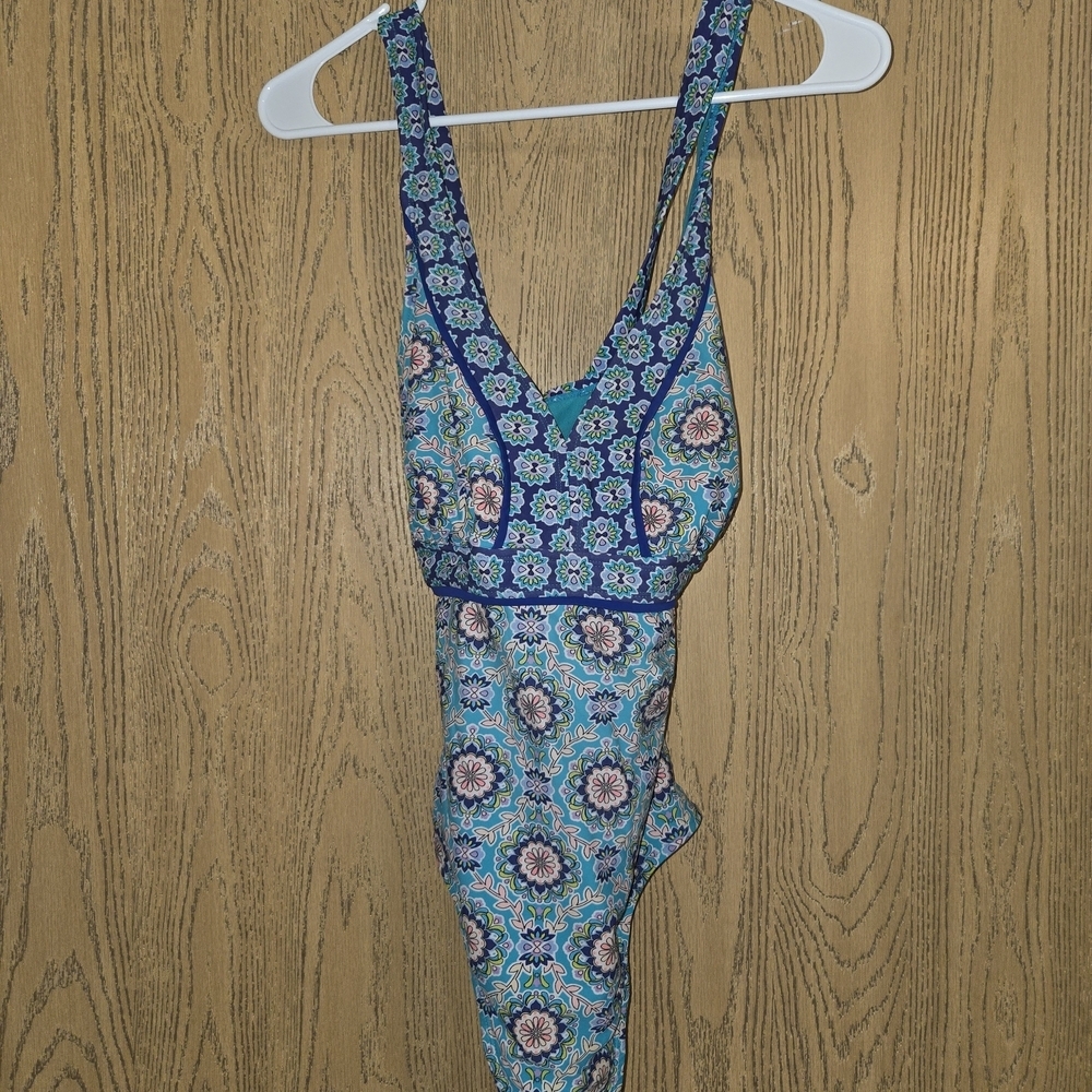 Catalina Floral Blue and Teal One Piece Swimsuit - Picture 2 of 5